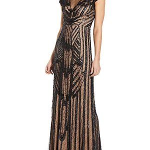 Aidan Mattox Beaded Cap-Sleeve Gown - Black